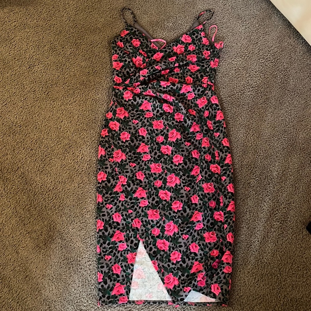 Betsey Johnson Leopard Floral Midi Dress